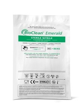 Luva para sala limpa Nitrílica BioClean Emerald bag