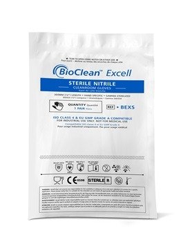 Luva nitrílica e estéril para Sala Limpa BioClean Excell BEXS bag